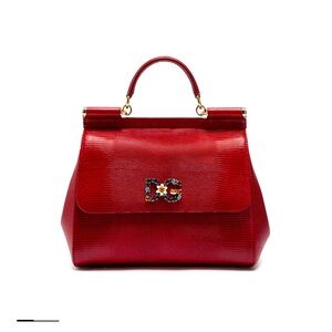 Dolce & Gabbana Sicily Red Top Handle Bag  with Iguana print calkskin